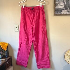 NWT J. Crew Factory Hot Pink Linen-Blend Slim Wide-Leg Drawstring Pant Size 2